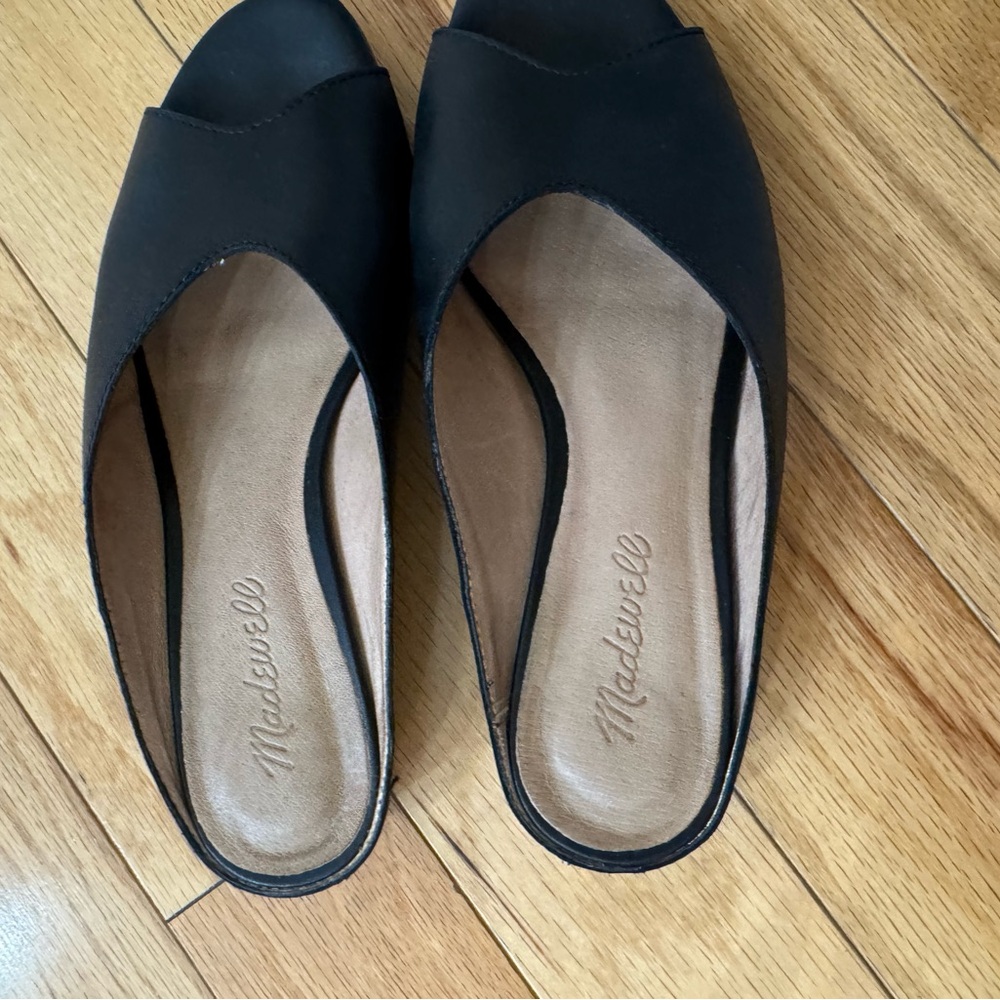 Madewell Black Erica Peep-Toe Mule in Leather Size 6.5